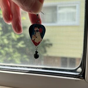 Sugar Skull Woman Guitar Pick Earrings with Black Lava Rock
